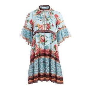 Floral Bohemian Dress with Ruffle Sleeves